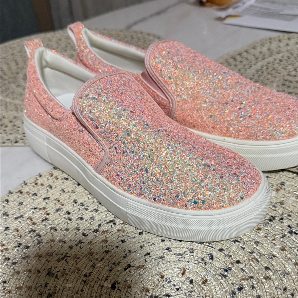J. Adam’s Glittery Pink Slip-On Sneakers